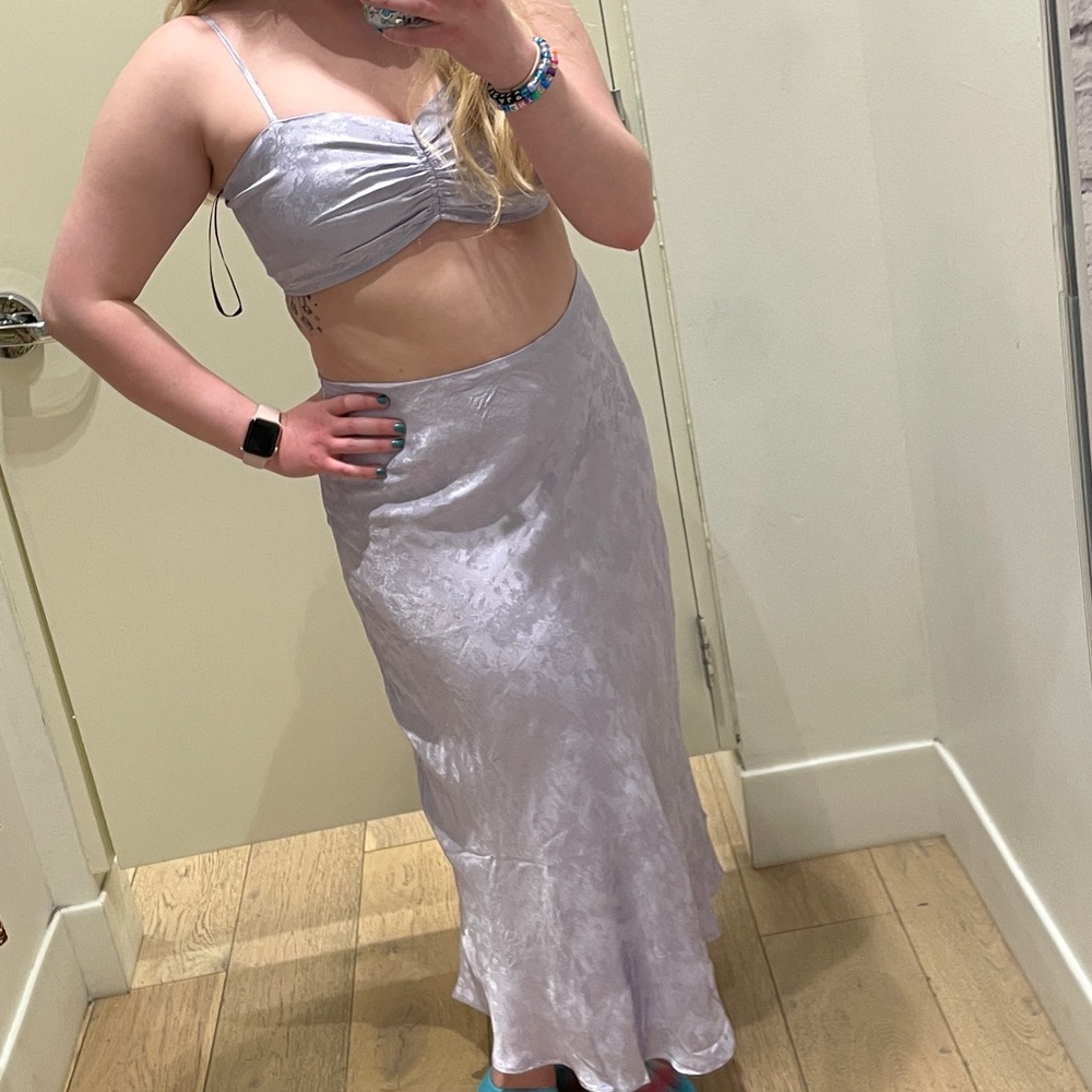 Two-Piece Lavender Sleeveless Crop Top and Midi Skirt
